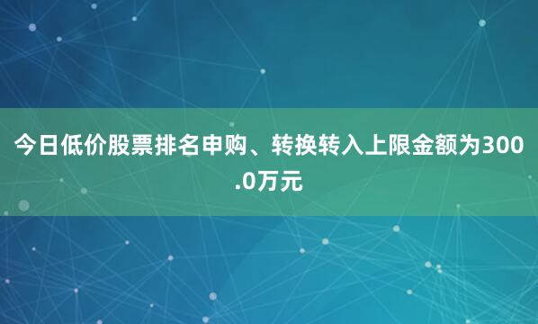 今日低价股票排名申购、转换转入上限金额为300.0万元